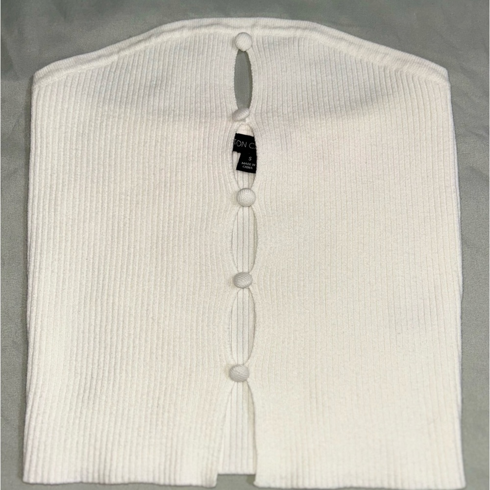 Cotton Candy White Cowl Neck Sweater with Ribbed Texture